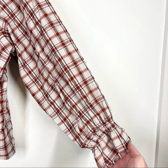 ANTHROPOLOGIE Maeve Ruffled Plaid Button Down Top Plus Size 1X Western Boho - Picture 2 of 7